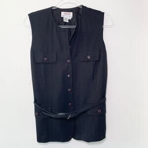 Talbots Vintage Black Sleeveless Belted Suit Vest 12 Petite